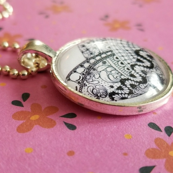 Relisted -Zentangle heart bubble necklace silver tone ball - Picture 6 of 8